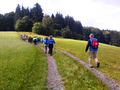 Das Foto zeigt die Wanderer bei der letztjährigen Unterallgäuer Pilgerwanderung auf dem Höhenrücken kurz vor Boos.